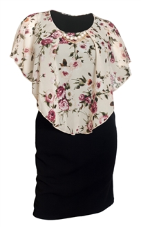 Plus Size Layered Poncho Dress Floral Print Ivory 18329