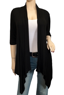 Plus Size Longline Drape Front Cardigan Black