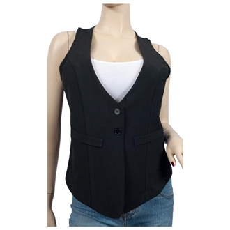 Jr Plus Size Black Button Front Sleeveless Vest Top