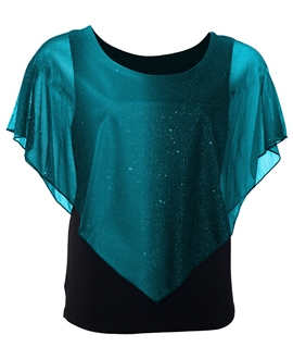 Plus Size Glitter Layered Look Poncho Top Teal