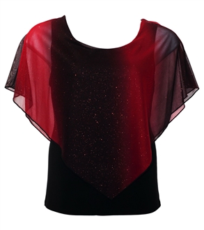 Plus Size Glitter Layered Look Poncho Top Red