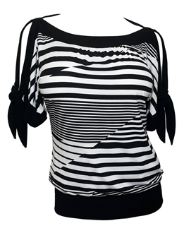 Plus size Off Shoulder Stripe Print Top Black