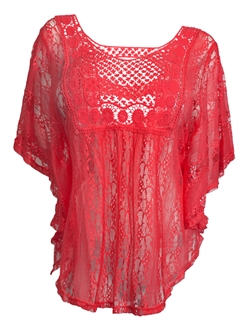 Plus Size Sheer Crochet Lace Poncho Top Orange