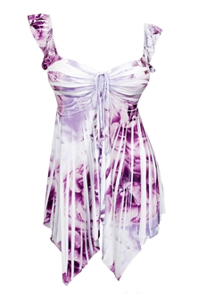 Plus size Deep V-neck Asymmetric Slimming Sublimation Print Top Violet