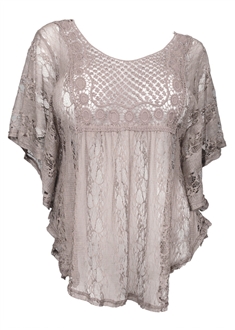 Plus Size Sheer Crochet Lace Poncho Top Mocha