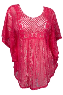 Plus Size Sheer Crochet Lace Poncho Top Fuchsia