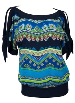 Plus size Off Shoulder Tribal Print Top Teal