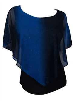 Plus Size Layered Poncho Top with Glitter Detail Royal Blue