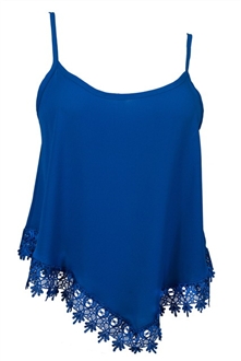 Plus size Asymmetric Lace Trimmed Spaghetti Strap Tank Top Royal Blue