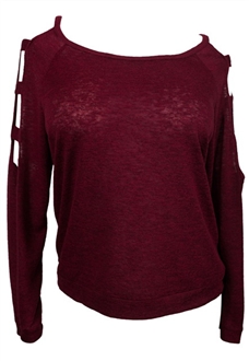 Plus size Cutout Long Sleeve Knit Top Burgundy