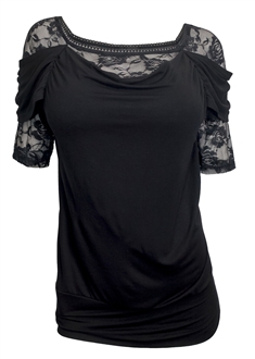 Plus size Floral Lace Half Sleeve Top Black