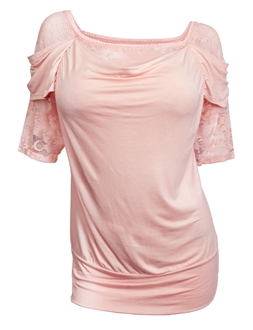 Plus size Floral Lace Half Sleeve Top Pink