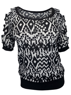 Plus Size Cut Out Shoulder Top Abstract Print