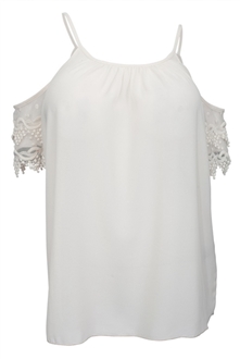 Plus Size Off Shoulder Crochet Sleeve Top Ivory