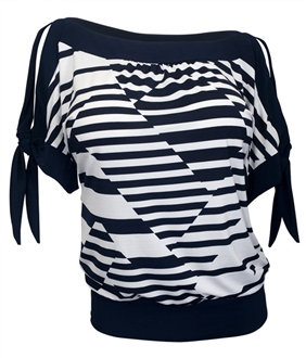 Plus size Off Shoulder Stripe Print Top Navy