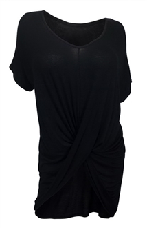 Plus Size Asymmetric Draped Front Asymmetric Tunic Top Black