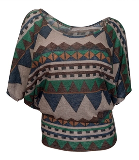 Plus Size Dolman Sleeve Top Abstract Print Green