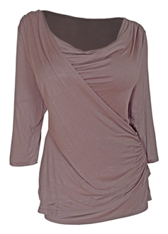 Plus Size Cowl Neck Drape Front Top Taupe