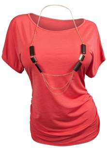 Plus Size Chain Necklace Accented Scoop Neck Top Orange