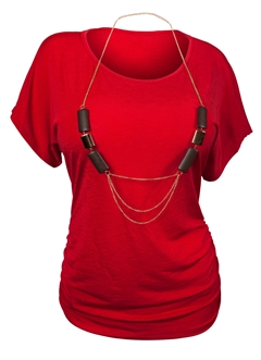 Plus Size Chain Necklace Accented Scoop Neck Top Red