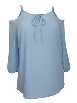 Plus Size Off Shoulder Chiffon Top Blue