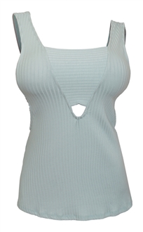 Plus Size Ribbed Deep V Cut-Out Tank Top Mint