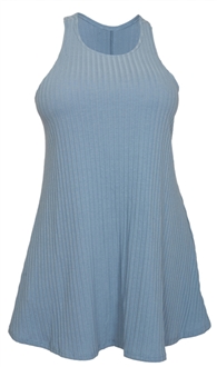 Plus Size Ribbed Sleeveless Racerback Tunic Top Blue