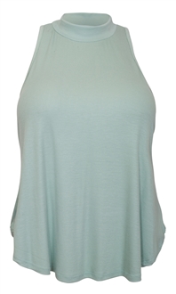 Plus Size Mock Turtleneck Sleeveless Peephole Back Top Sky Blue