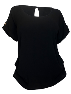 Plus size Roll Tab Sleeve Keyhole Back Top Black