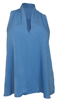 Plus size Pleat V-Neck Blouse Blue