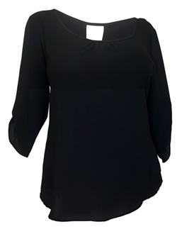 Plus Size Wide Scoop Neck Open Back Top Black