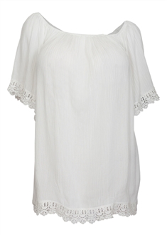 Plus Size Crochet Trim Scoop Neck Top White