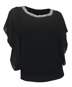 Plus Size Layered Necklace Accented Blouse Black