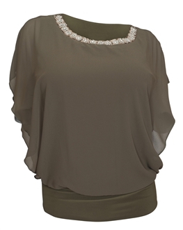 Plus Size Layered Necklace Accented Blouse Olive