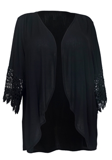 Plus Size Crochet Detail Open Front Cardigan Black