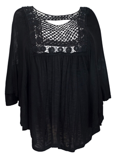 Plus Size Crochet Poncho Top Black