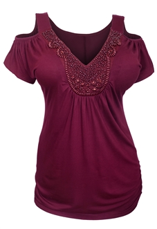 Plus size Drop Shoulder Top Wine 9116