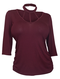 Plus Size Mock Turtleneck Cutout Top Burgundy