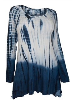 Plus Size Long Sleeve Tie Dye Tunic Top Blue