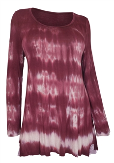 Plus Size Long Sleeve Tie Dye Tunic Top Burgundy