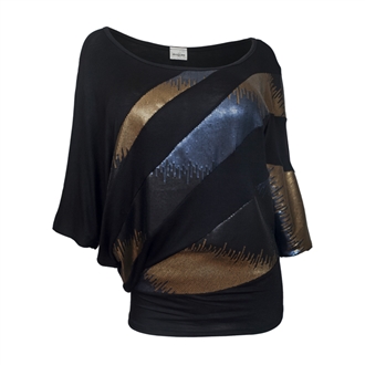 Women's Sequin Detail Diagonal Hem Scoop Neck Top Black 161110