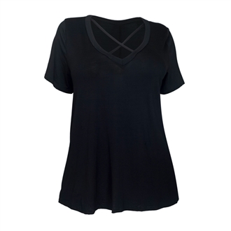 Women's Cross Keyhole Short Sleeve Top Black