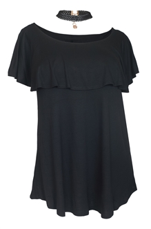 Women's Flounce Layered Bodice Top With Necklace Detail Black