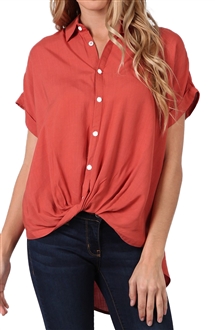 Women's Short Sleeve Button Down Blouse Mauve