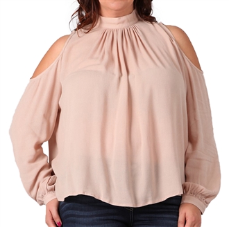 Women's Cutout Shoulder Long Sleeve Blouse Blush