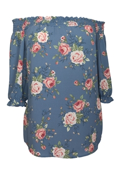 Women's Smocked Off The Shoulder Tunic Top Blue Floral