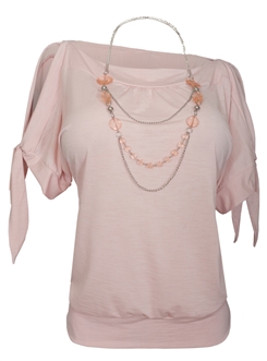 Women's Cold Shoulder Top with Necklace Detail Pink