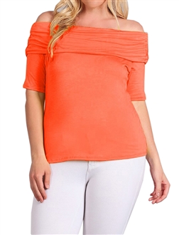 Women's Short Sleeve Off Shoulder Top Coral