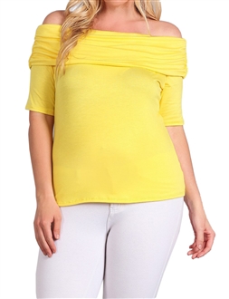 Women's Short Sleeve Off Shoulder Top Yellow