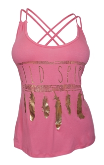 Plus Size Racerback Gold Feather Print Tank Top Pink